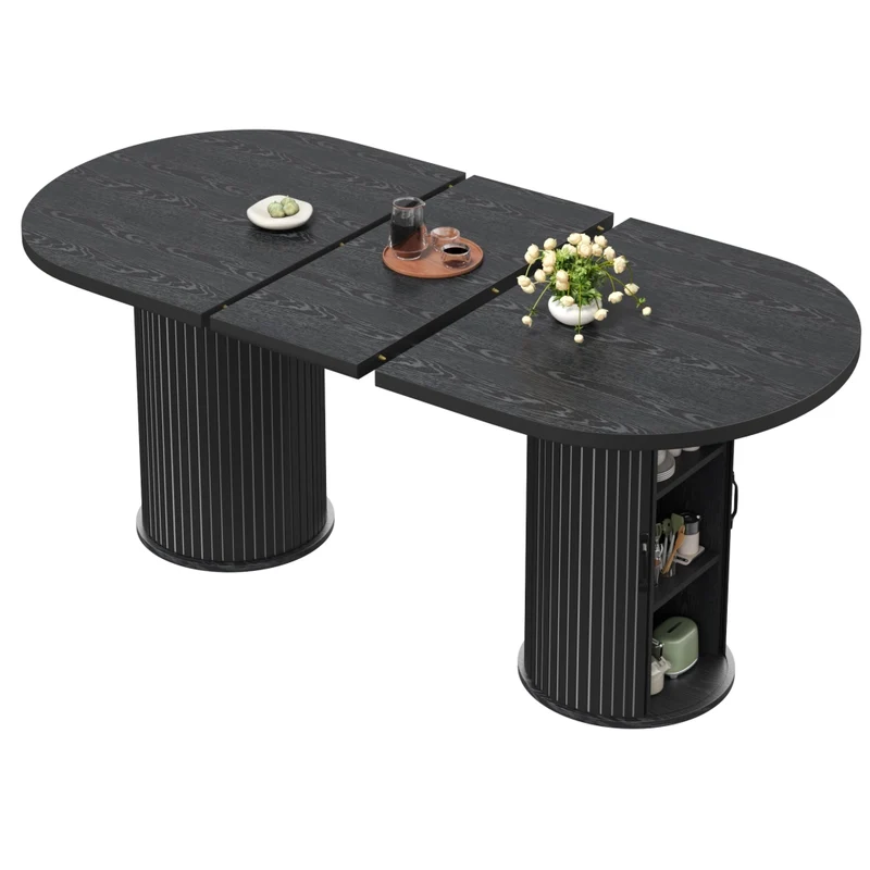 Tavolo da pranzo allungabile da 110 a 140 cm in MDF e metallo; effetto legno; con contenitore