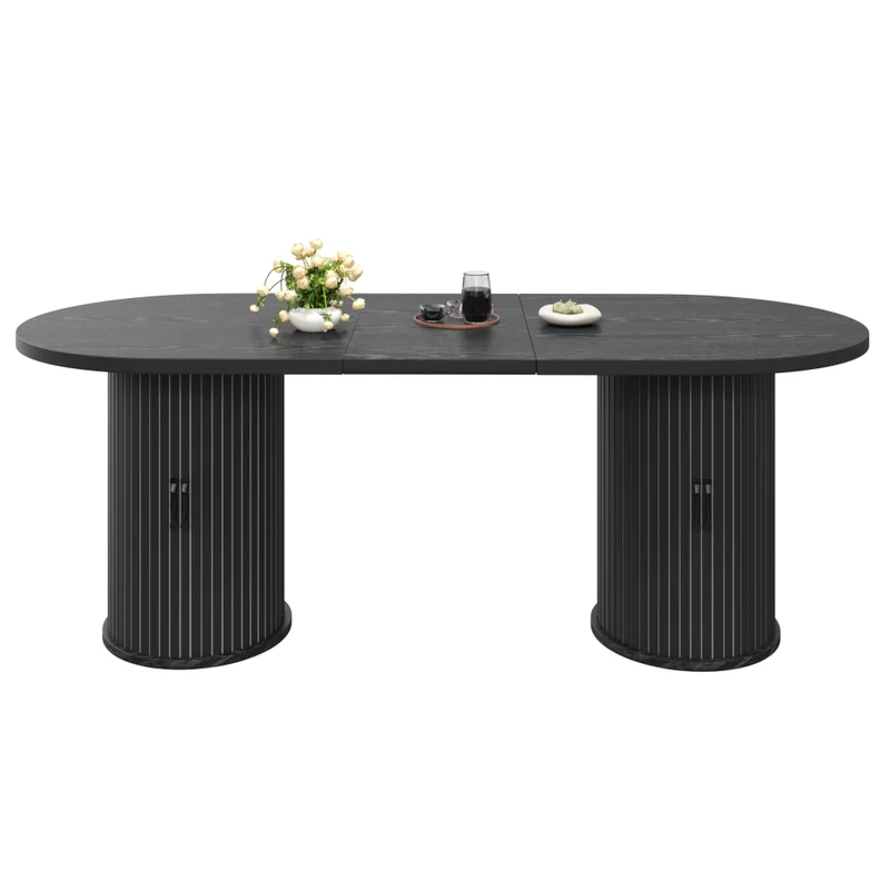 Tavolo da pranzo allungabile da 110 a 140 cm in MDF e metallo; effetto legno; con contenitore