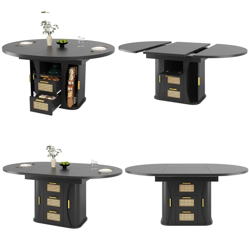 Tavolo da pranzo allungabile nero 150-190 x 80 x 75 cm in MDF e metallo