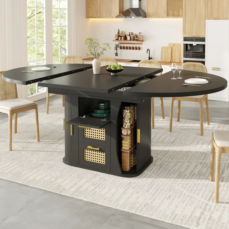 Tavolo da pranzo allungabile nero 150-190 x 80 x 75 cm in MDF e metallo