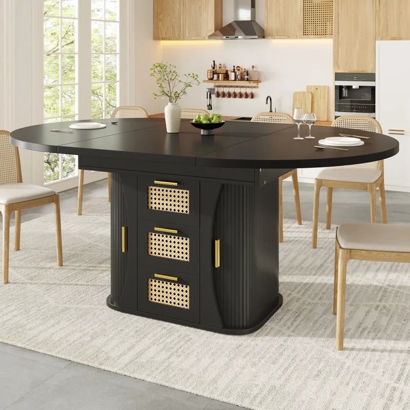 Tavolo da pranzo allungabile nero 150-190 x 80 x 75 cm in MDF e metallo