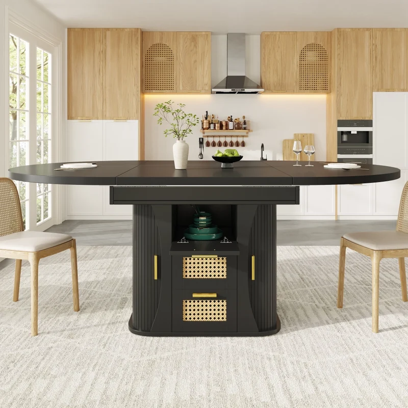 Tavolo da pranzo allungabile nero 150-190 x 80 x 75 cm in MDF e metallo