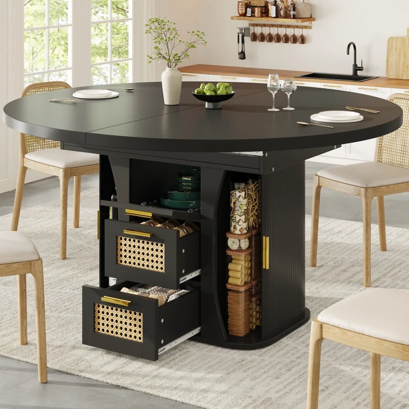 Tavolo da pranzo allungabile nero 150-190 x 80 x 75 cm in MDF e metallo