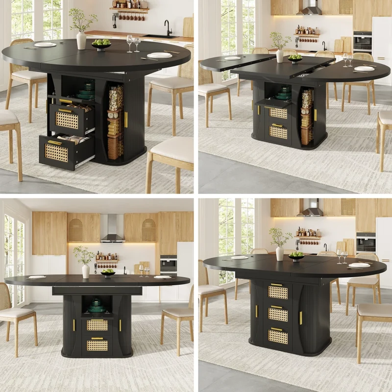 Tavolo da pranzo allungabile nero 150-190 x 80 x 75 cm in MDF e metallo