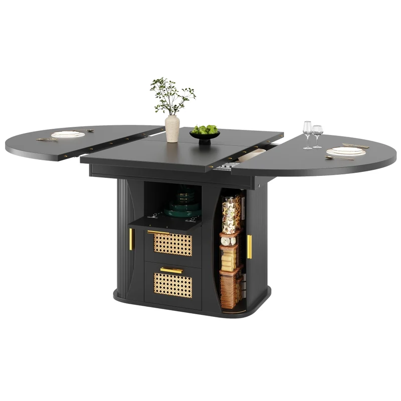 Tavolo da pranzo allungabile nero 150-190 x 80 x 75 cm in MDF e metallo