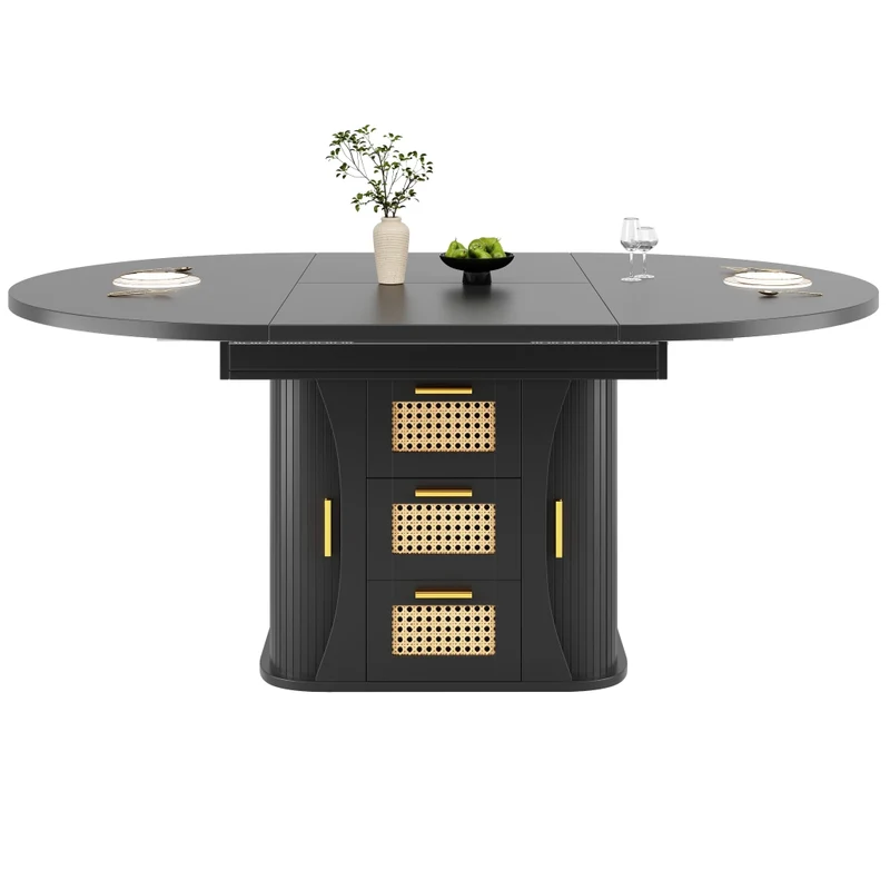 Tavolo da pranzo allungabile nero 150-190 x 80 x 75 cm in MDF e metallo