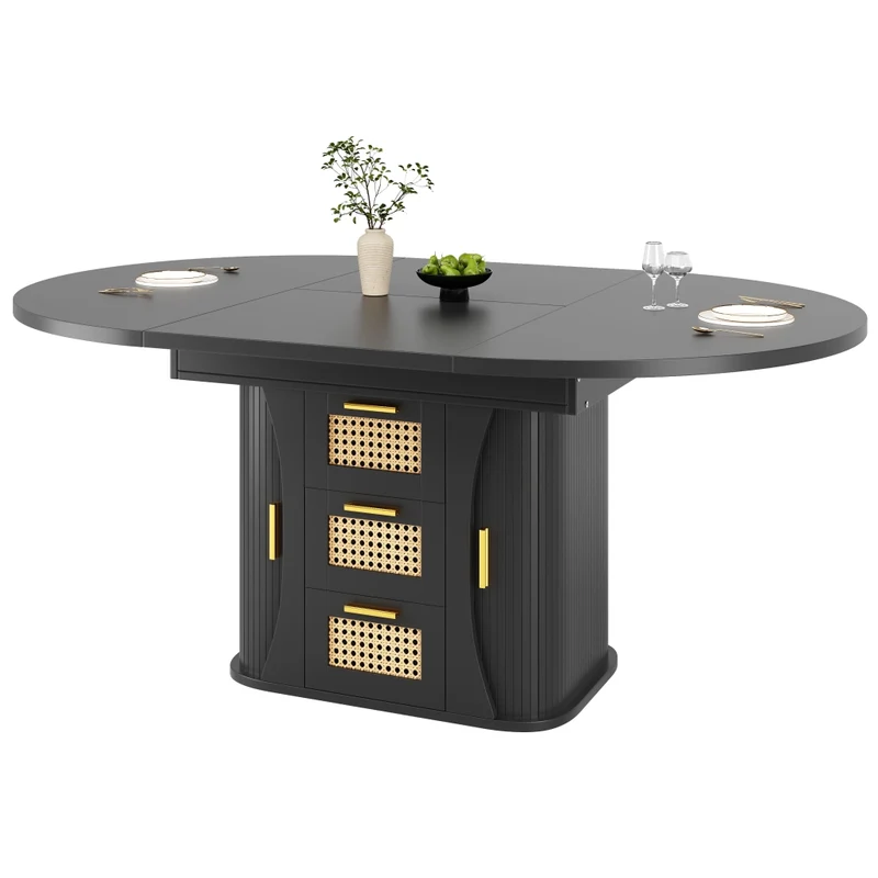 Tavolo da pranzo allungabile nero 150-190 x 80 x 75 cm in MDF e metallo