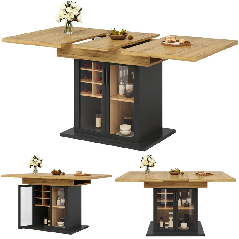 Tavolo da pranzo allungabile da 150 a 190 cm in MDF e metallo; colore naturale