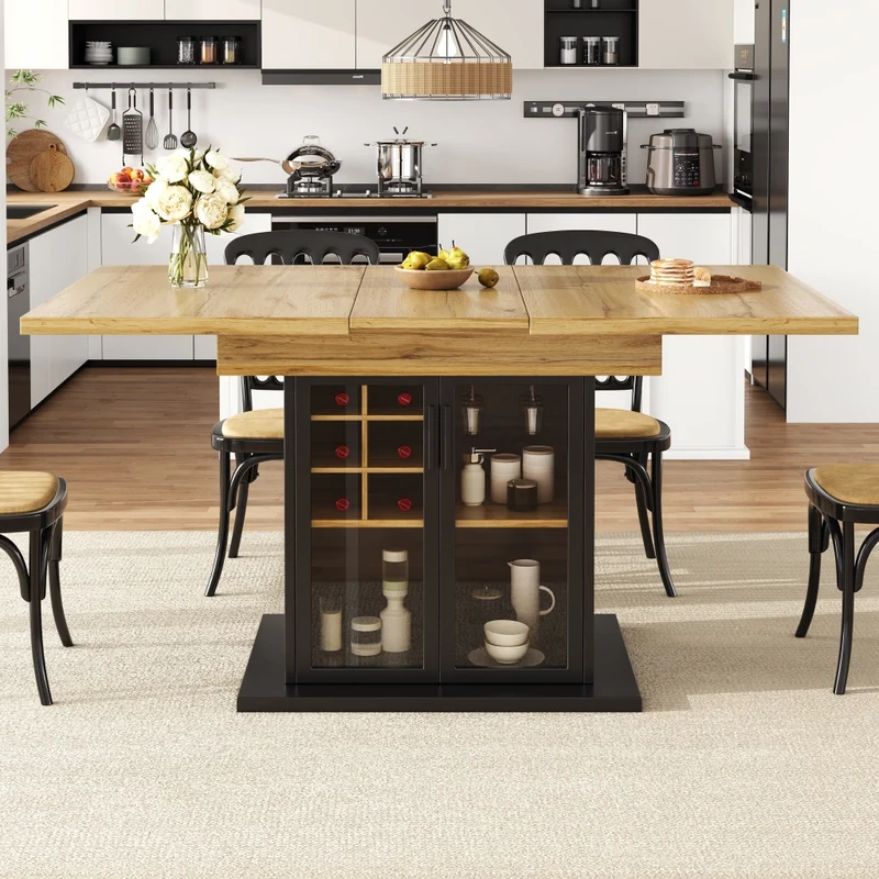 Tavolo da pranzo allungabile da 150 a 190 cm in MDF e metallo; colore naturale