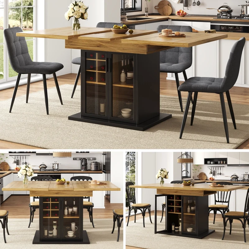 Tavolo da pranzo allungabile da 150 a 190 cm in MDF e metallo; colore naturale