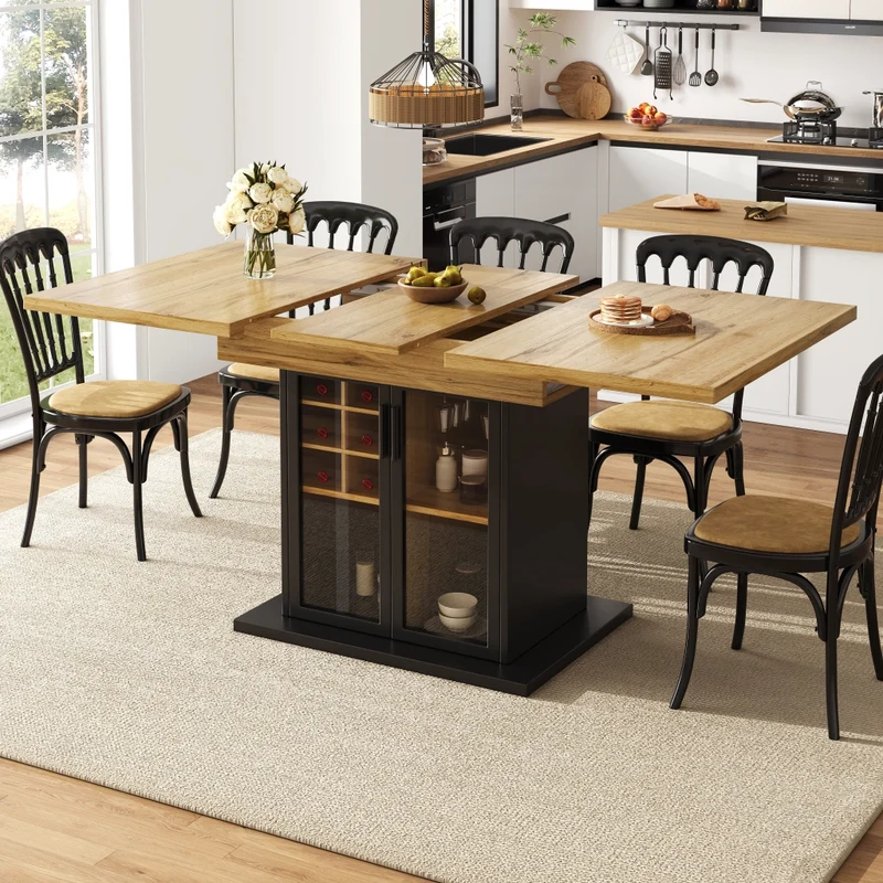 Tavolo da pranzo allungabile da 150 a 190 cm in MDF e metallo; colore naturale