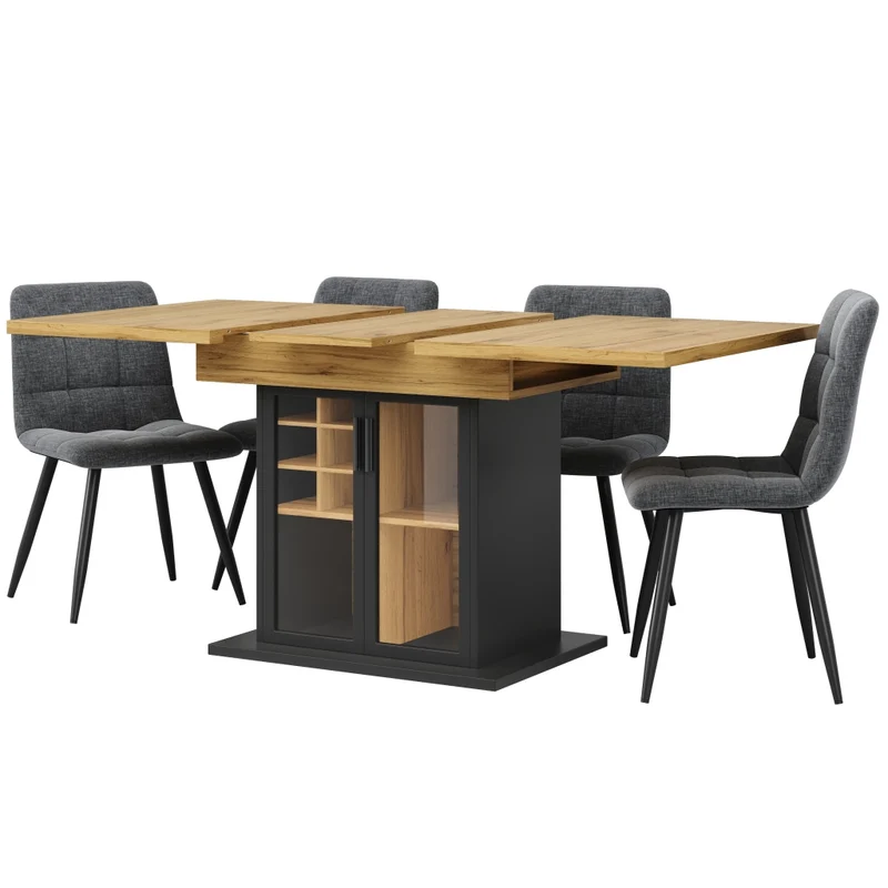 Tavolo da pranzo allungabile da 150 a 190 cm in MDF e metallo; colore naturale