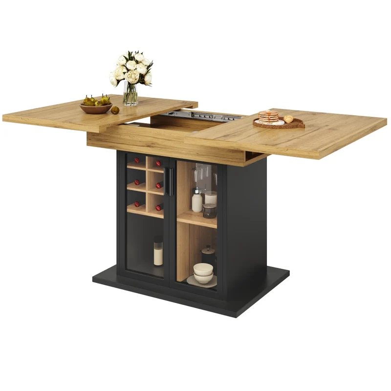 Tavolo da pranzo allungabile da 150 a 190 cm in MDF e metallo; colore naturale