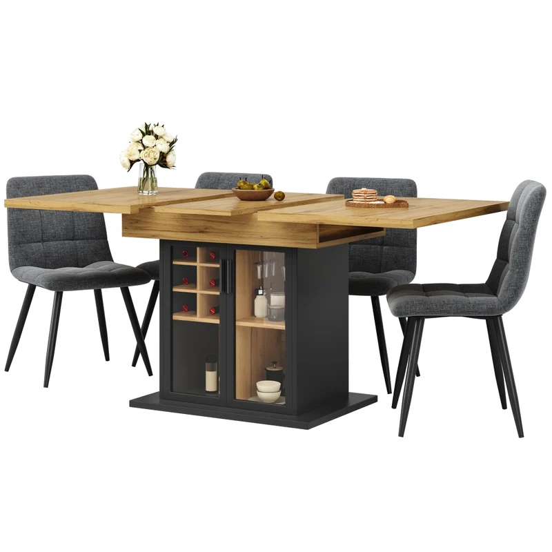 Tavolo da pranzo allungabile da 150 a 190 cm in MDF e metallo; colore naturale