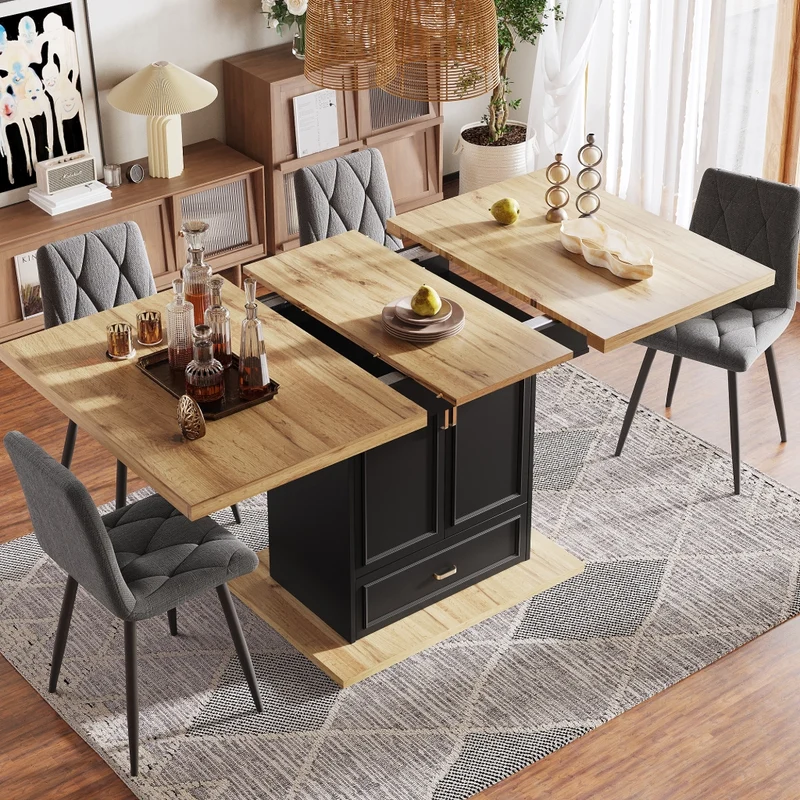 Tavolo da pranzo allungabile da 150 a 190 cm; MDF e metallo; marrone scuro