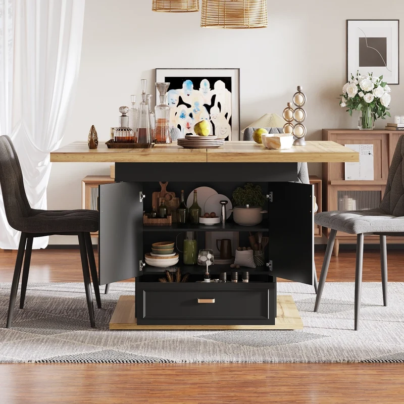 Tavolo da pranzo allungabile da 150 a 190 cm; MDF e metallo; marrone scuro
