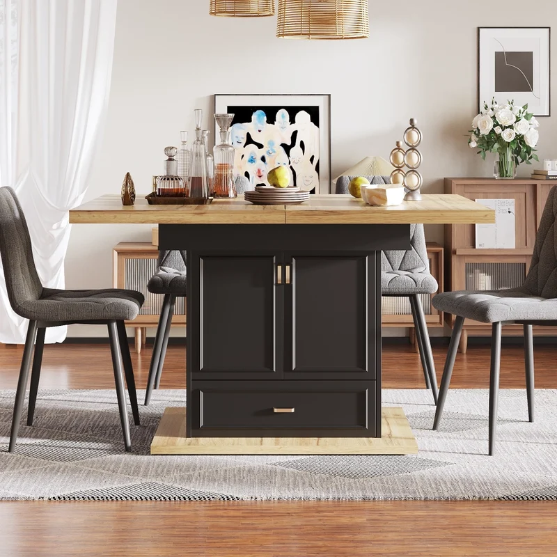 Tavolo da pranzo allungabile da 150 a 190 cm; MDF e metallo; marrone scuro