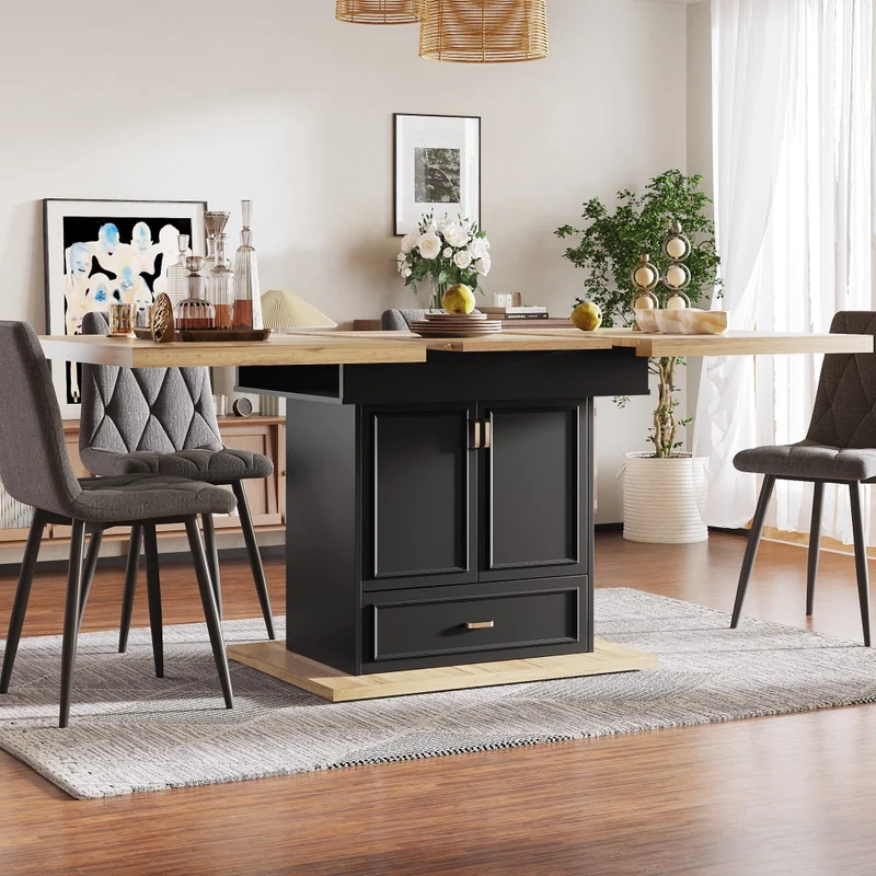 Tavolo da pranzo allungabile da 150 a 190 cm; MDF e metallo; marrone scuro