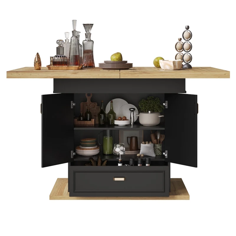 Tavolo da pranzo allungabile da 150 a 190 cm; MDF e metallo; marrone scuro