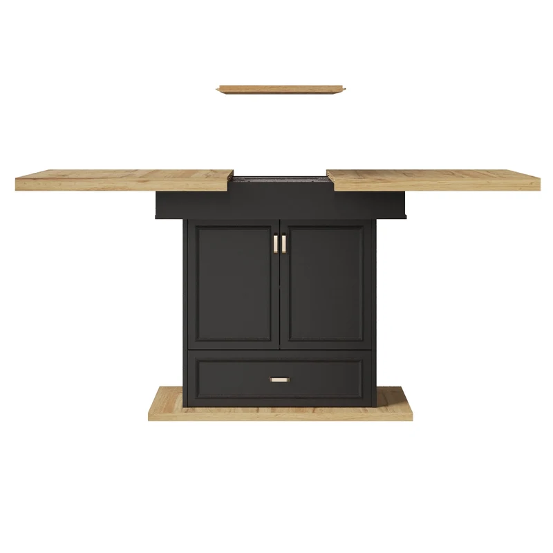 Tavolo da pranzo allungabile da 150 a 190 cm; MDF e metallo; marrone scuro