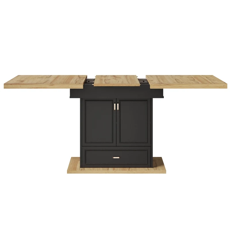 Tavolo da pranzo allungabile da 150 a 190 cm; MDF e metallo; marrone scuro