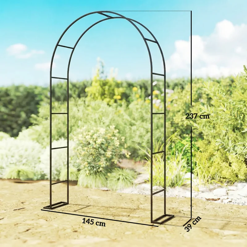Arco da Giardino con Base per Piante Rampicanti per Cerimonie Compleanni ed Eventi in Metallo Nero