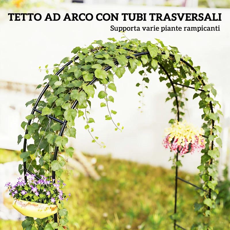 Arco da Giardino con Base per Piante Rampicanti per Cerimonie Compleanni ed Eventi in Metallo Nero