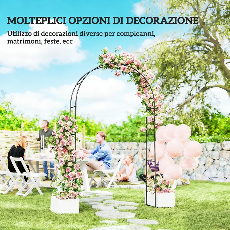 Arco da Giardino con Base per Piante Rampicanti per Cerimonie Compleanni ed Eventi in Metallo Nero