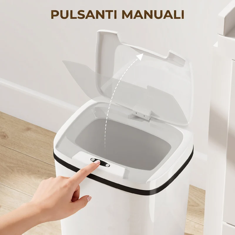Pattumiera con Sensore a Infrarossi da 15L con 2 Modalità di Apertura Superficie Anti-impronte in ABS e PP Bianco