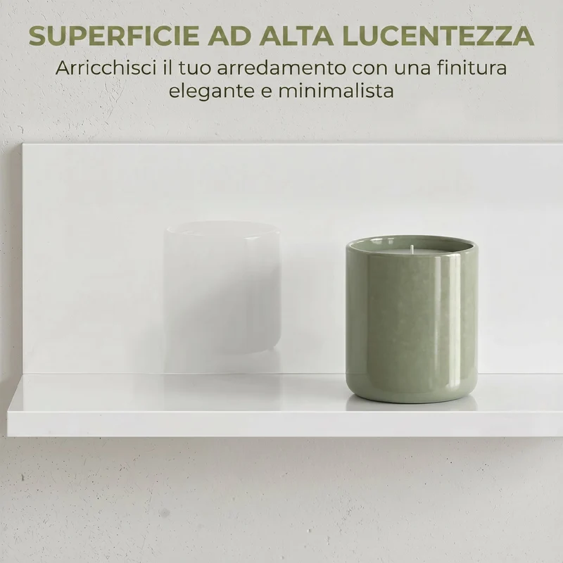 Mensola da Muro 127x12x18 cm Spessore 1,5 cm in Legno in Finitura Lucida Bianco