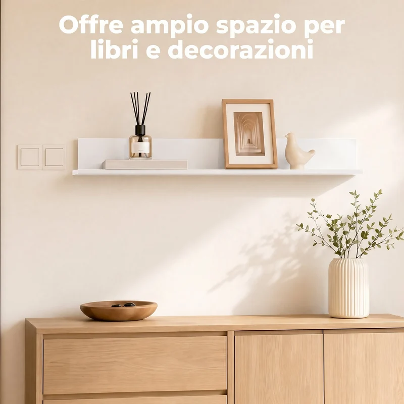 Mensola da Muro 127x12x18 cm Spessore 1,5 cm in Legno in Finitura Lucida Bianco