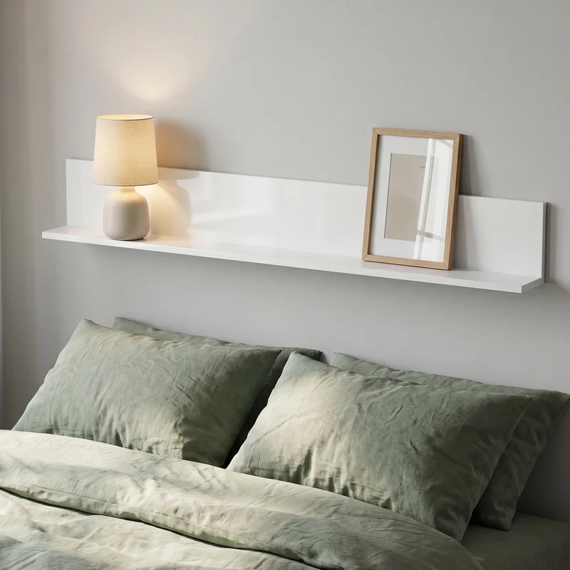 Mensola da Muro 127x12x18 cm Spessore 1,5 cm in Legno in Finitura Lucida Bianco