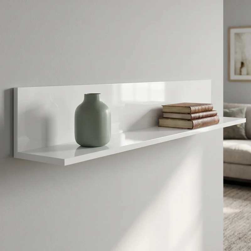 Mensola da Muro 127x12x18 cm Spessore 1,5 cm in Legno in Finitura Lucida Bianco