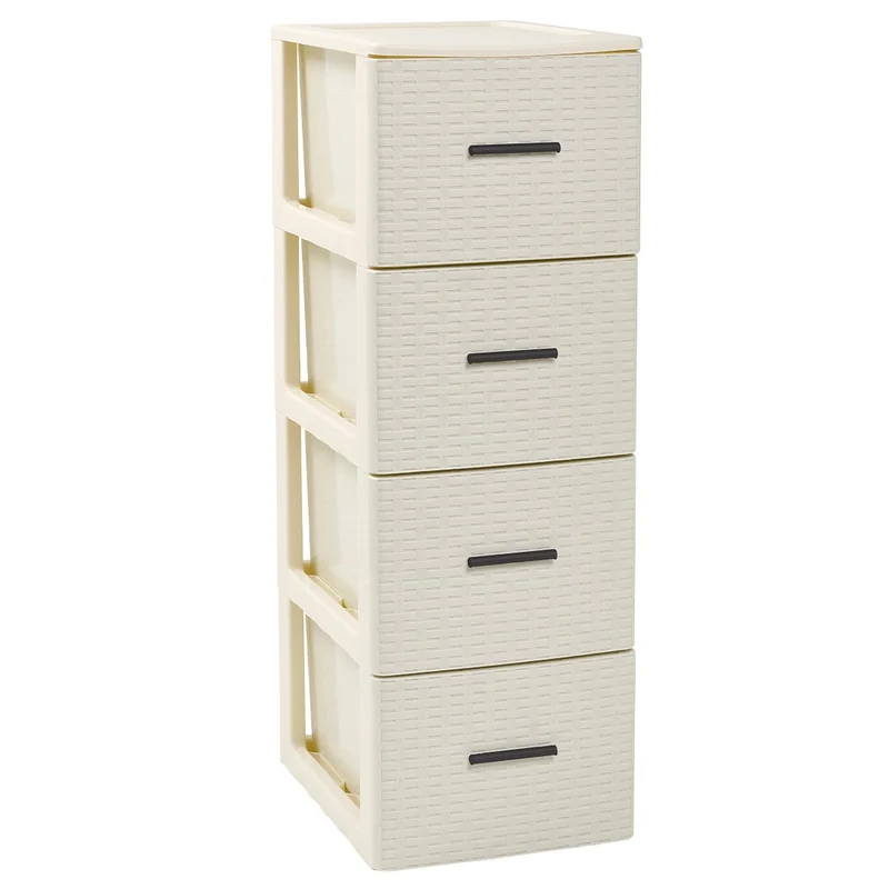 PlasticForte® Cassettiera Volga 4 Cassetti Rattan Avorio