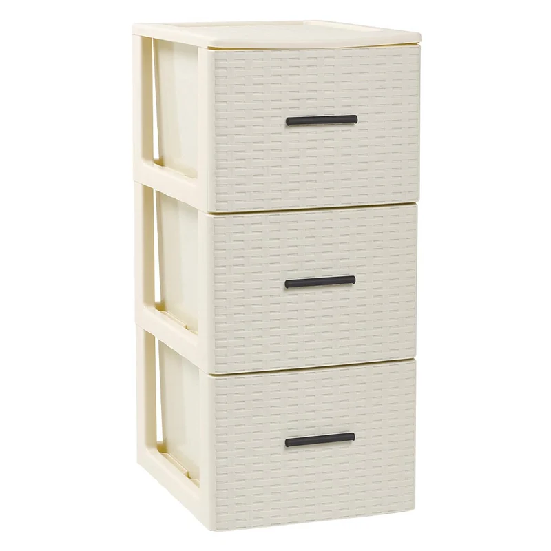 PlasticForte® Cassettiera Volga 3 Cassetti Rattan Avorio