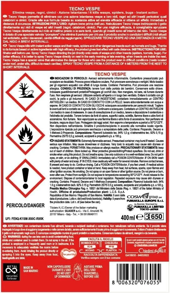 Insetticida Vespe Spray 400 Ml Vape