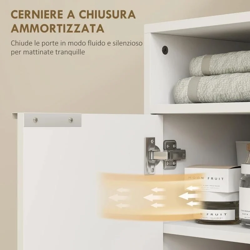MOBILE SOTTO LAVABO BAGNO CON RIPIANO INTERNO REGOLABILE E RIPIANO APERTO, IN LEGNO, 60X33X63 CM, BIANCO