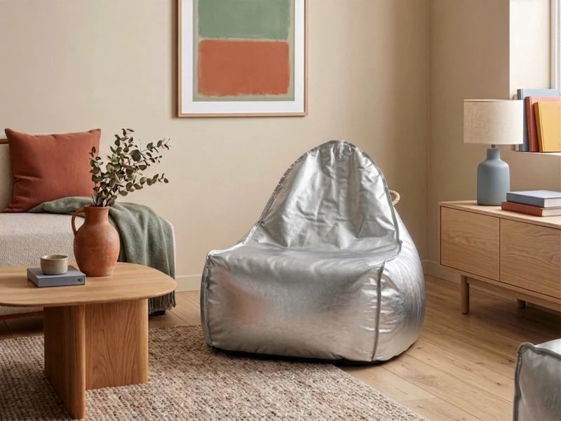 Fodera per poltrona sacco impermeabile grande in nylon argento 75 x 75 cm con cerniera e velcro