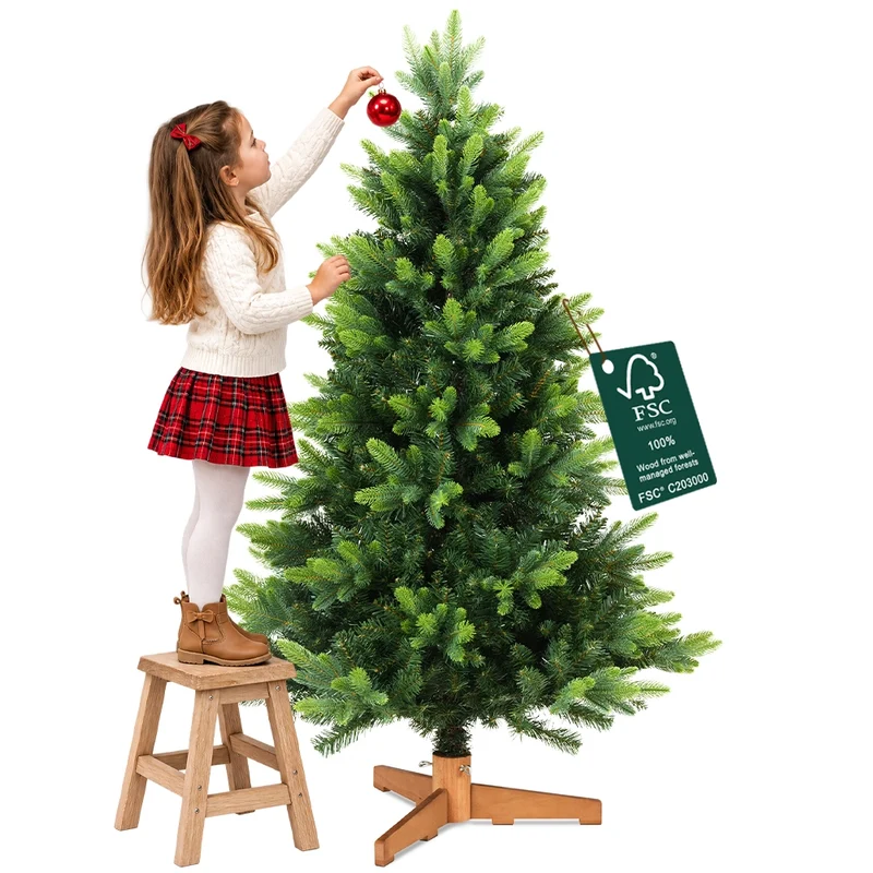 Albero di Natale Strasburgo Verde 150cm Foltissimo con Punte PVC e PE Base Legno