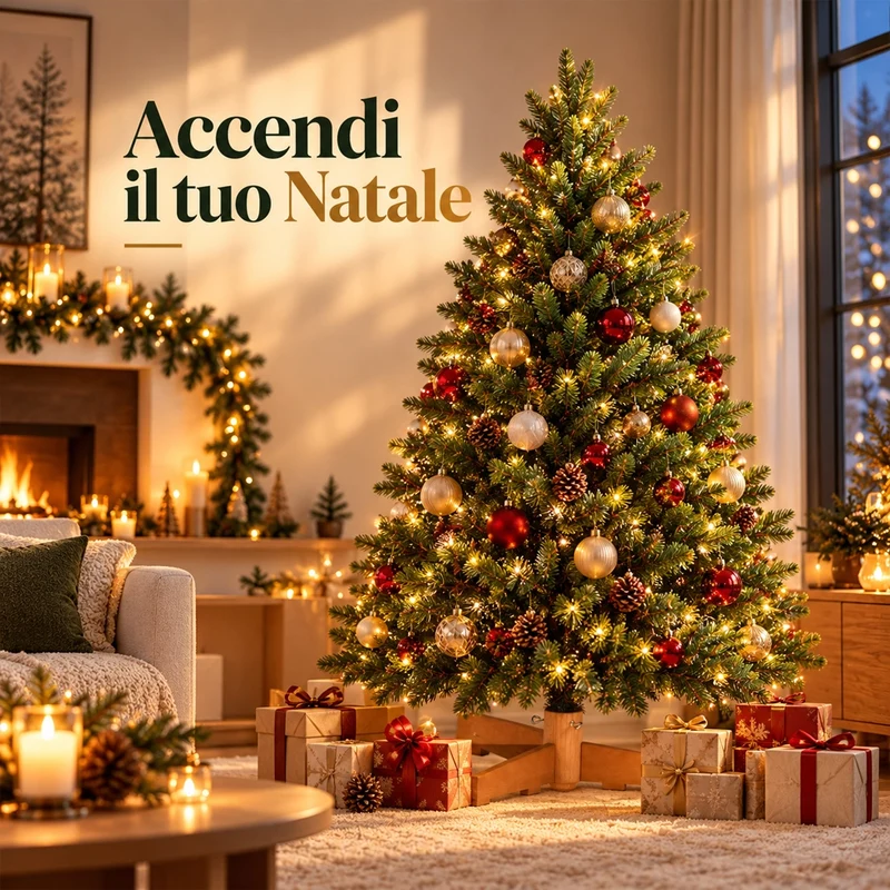 Albero di Natale Strasburgo Verde 150cm Foltissimo con Punte PVC e PE Base Legno