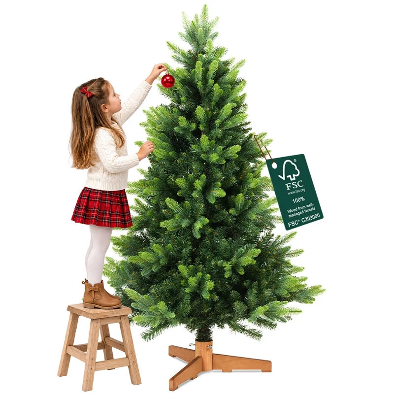 Albero di Natale Strasburgo Verde 180cm Foltissimo con Punte PVC e PE Base Legno