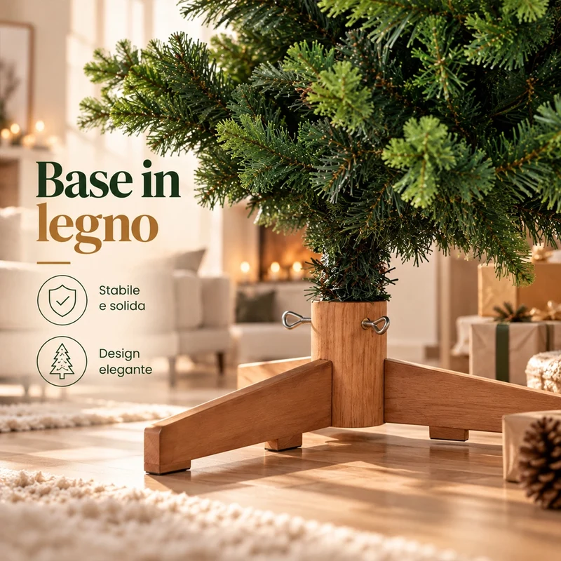Albero di Natale Strasburgo Verde 180cm Foltissimo con Punte PVC e PE Base Legno