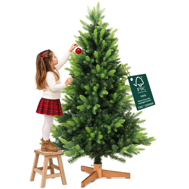 Albero di Natale Strasburgo Verde 220cm Foltissimo con Punte PVC e PE Base Legno