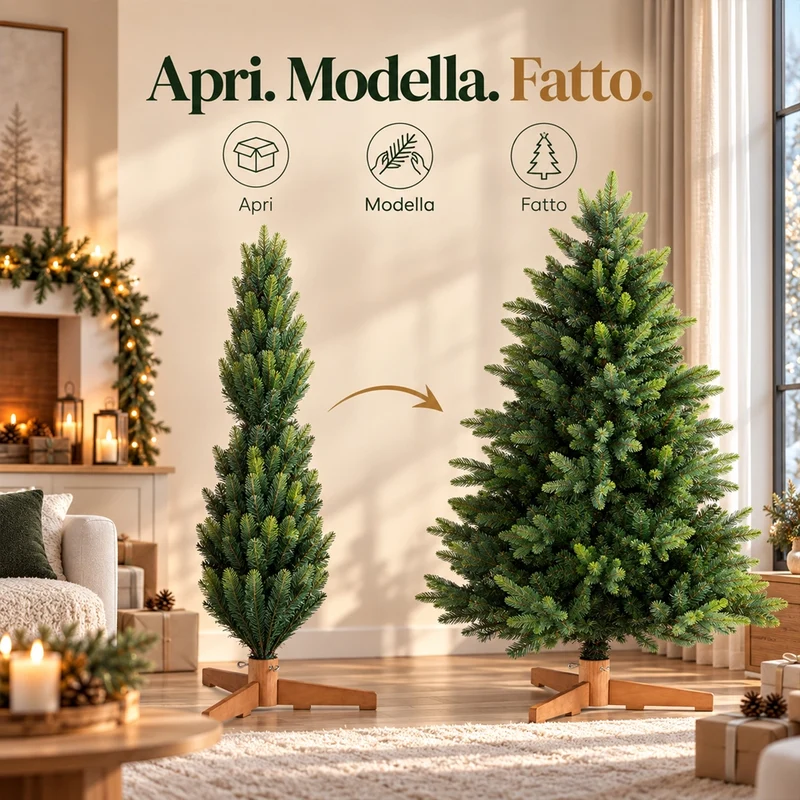 Albero di Natale Strasburgo Verde 220cm Foltissimo con Punte PVC e PE Base Legno