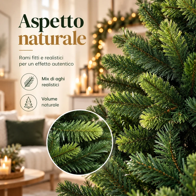 Albero di Natale Strasburgo Verde 220cm Foltissimo con Punte PVC e PE Base Legno