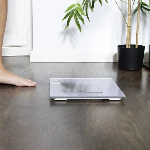 Cecotec Surface Precision Healthy Bilancia Corporale fino a 180kg - Alta Precisione - Display LCD - Vetro Temperato - Metro Misura - Spegnimento Automatico - Piedi Antiscivolo - 300x300mm - Trasparente
