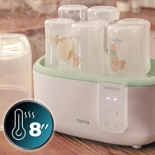 Cecotec Nana BabyCare DigitalSterilizer Sterilizzatore fino a 6 Biberon - 600W - Sterilizza in 8min - Privo BPA - Supporto Tettarelle - 3 Modalità - Display Digitale - Bianco