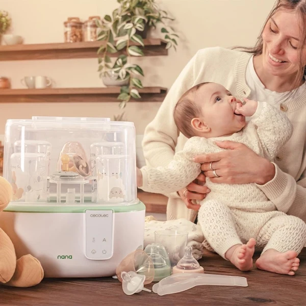 Cecotec Nana BabyCare DigitalSterilizer Sterilizzatore fino a 6 Biberon - 600W - Sterilizza in 8min - Privo BPA - Supporto Tettarelle - 3 Modalità - Display Digitale - Bianco