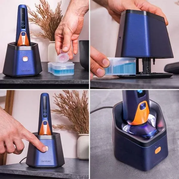 Cecotec PrecisionCare Saphire Pro Rasoio Rotativo con Base Autopulizia - Autonomia fino a 90min - Lame Titanio - Varie Velocità - Liquido Autopulizia - IPX7 - Nero