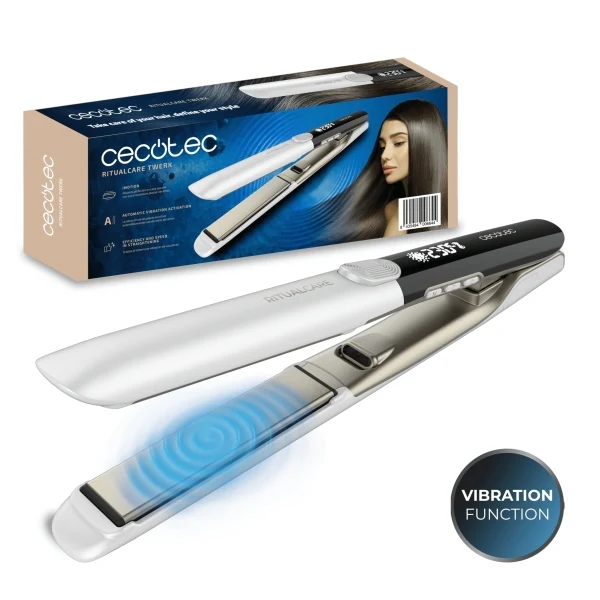 Cecotec RitualCare Twerk Piastra Capelli con Vibrazione - Cavo 360º - Display LED - Blocco Piastre - Temperatura Regolabile - Rivestimento Cheratina - Bianco